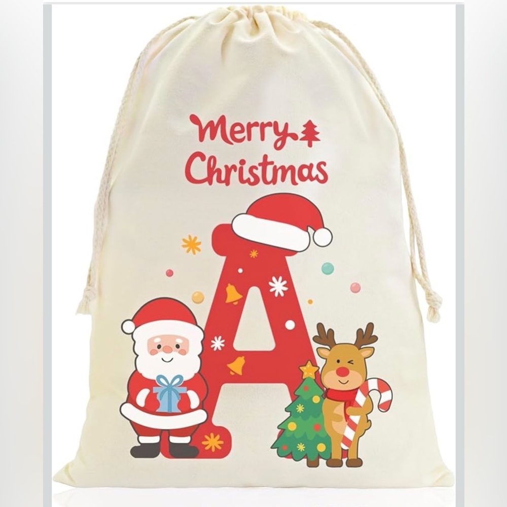 Personalized Christmas Santa Sack. Letter A.  NEW! Small 12x16”